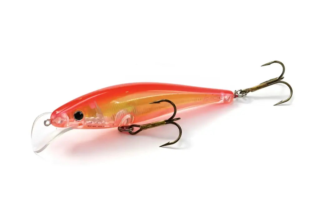 Translucent oranssi ja vaaleanpunainen scandinavian tackle gator wobbler 11cm viehe kirkkaalla muovisella lipulla ja kolmella kolmihakasella