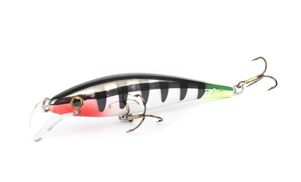 Scandinavian tackle gator wobbler 11cm värikäs kovasta materiaalista valmistettu kalastusviehe mustavalkoisilla raidoilla ja punaisella sekä vihreällä