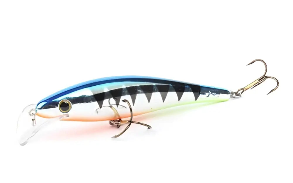 Scandinavian tackle gator wobbler 11cm sininen ja hopea metallinen kalastusviehe mustilla kolmioilla ja kolmoiskoukuilla