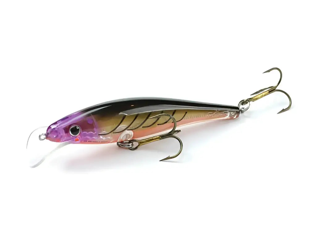 Scandinavian tackle gator wobbler 11cm minnow-tyylinen välkkyvä violetti musta viehe kullanvärisellä vatsalla ja yksityiskohtaisilla evämalleilla