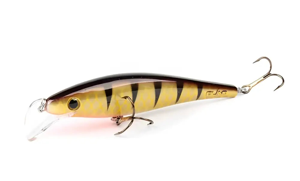 Scandinavian Tackle Gator Wobbler 11cm keltamustaraitainen metallinhohtoinen teko-minnow kolmekoukkuisena