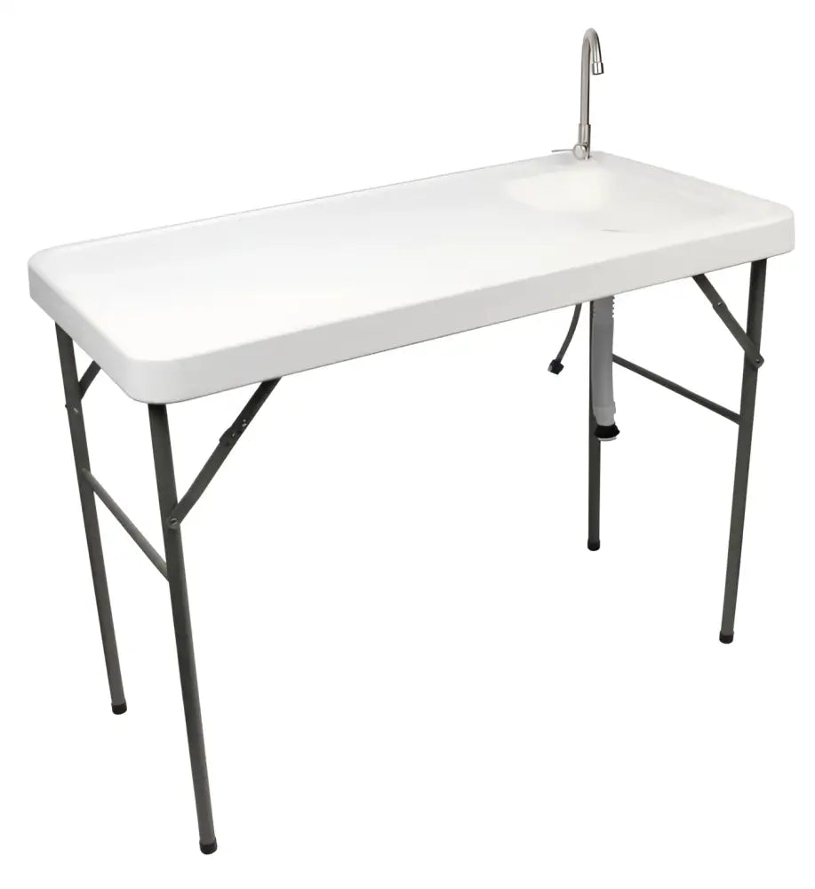 White plastic folding outdoor sink with stainless steel faucet for Scandinavian tackle kalanperkauspöytä 115x60x95cm