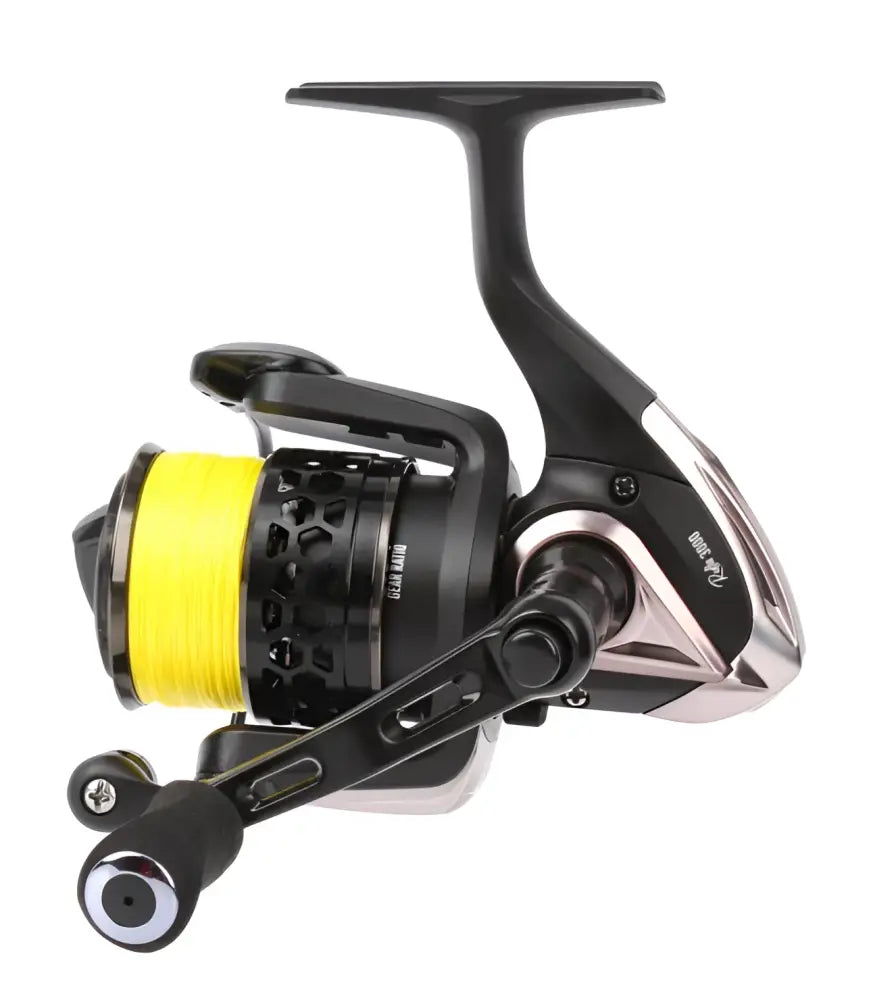 Black and silver Scandinavian Tackle rulla haukikela 3000 -kelo kirkkaan keltaisella kelalla kalastukseen