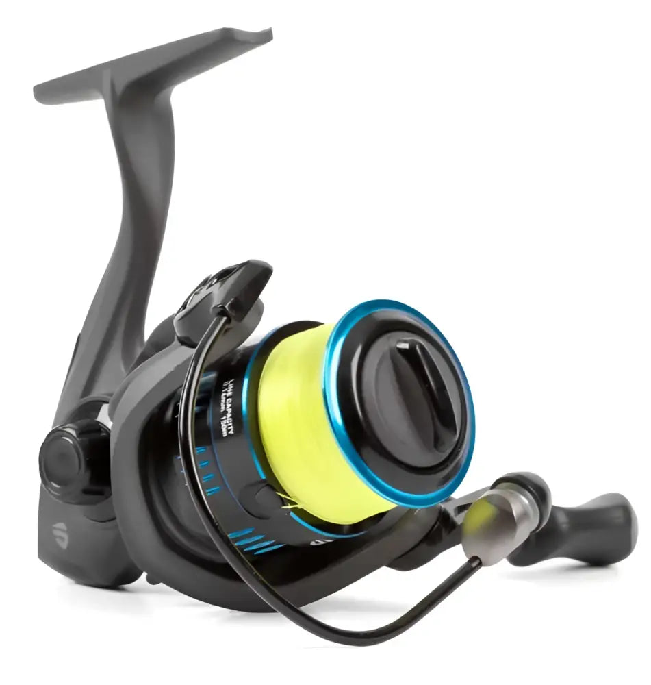 Mustan ja sinisen kalastuskelan keltainen kela scandinavian tackle venom 2000 3+1bb avokela