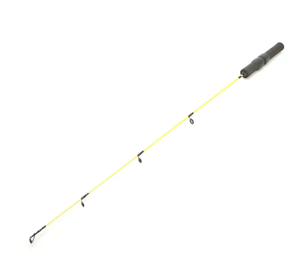 Keltainen pilkkivapa mustalla kahvalla ja linjattimilla scandinavian tackle yellow devil ice combo pilkkisarja