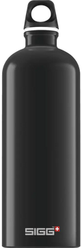 Sigg Traveller black 1,0 l matta vesipullo hopeanvärisellä kannella