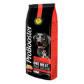 Black and red bag of probooster adult sensitive lamb one meat one grain dog food with a black labrador image