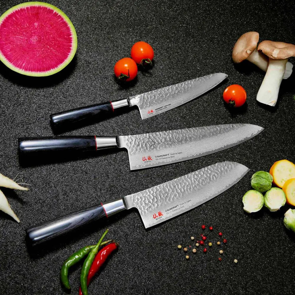Suncraft senzo damascus santoku-veitsi 16,7 cm japanilainen laatuterä - made in japan retkeilyvarusteet verkkokaupasta