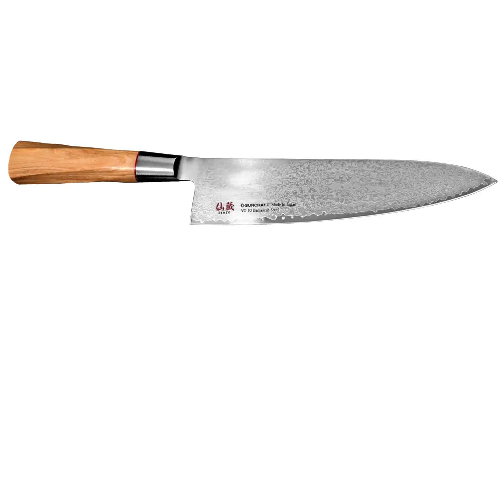 Japanilaistyylinen suncraft senzo damascus twistattu oktaagon kokkiveitsi 20 cm puisella kahvalla ja damaskokerroksisella terällä