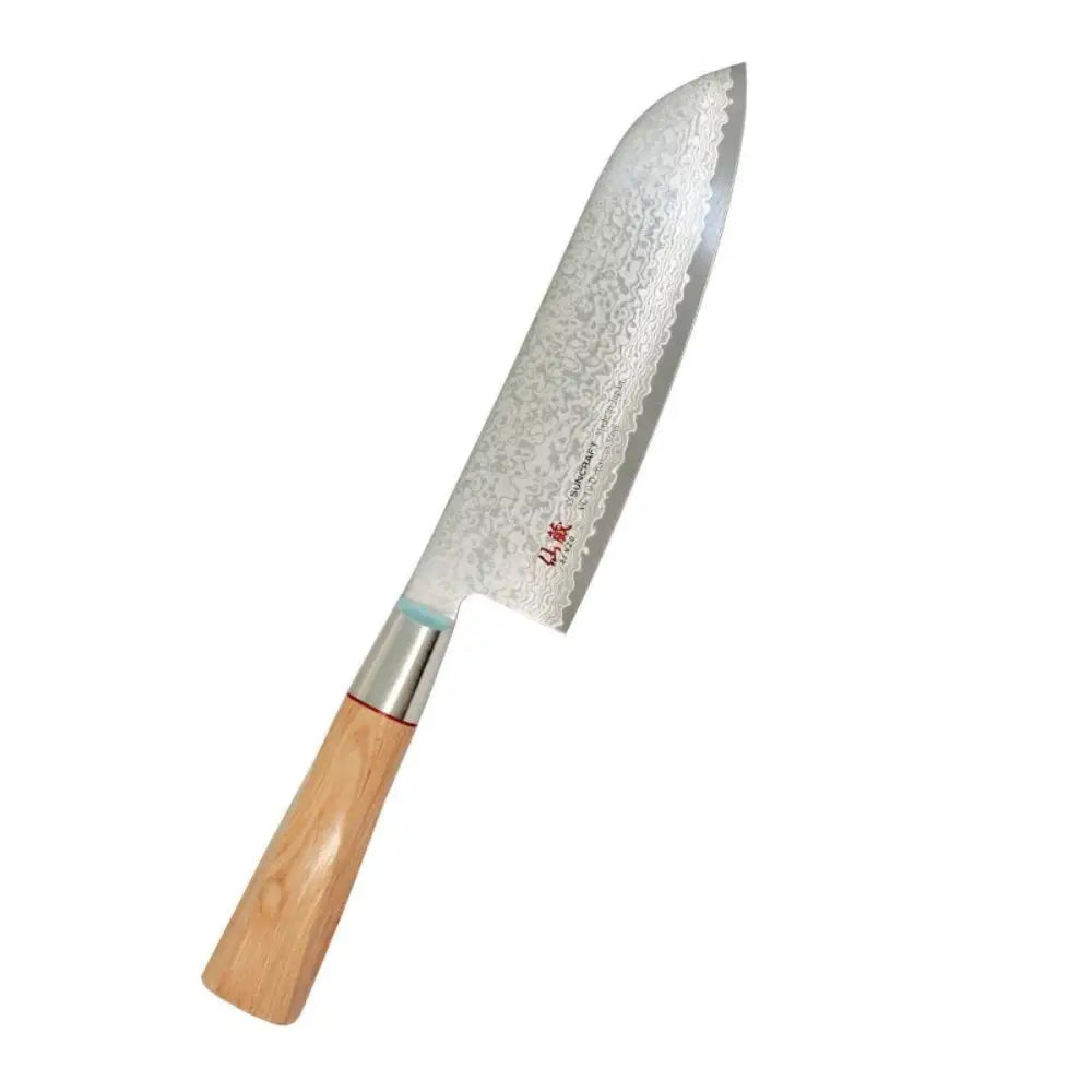 Suncraft senzo damascus twisted octagon santoku 17 cm veitsi vaalealla puisella kahvalla ja aaltokuvioidulla terällä