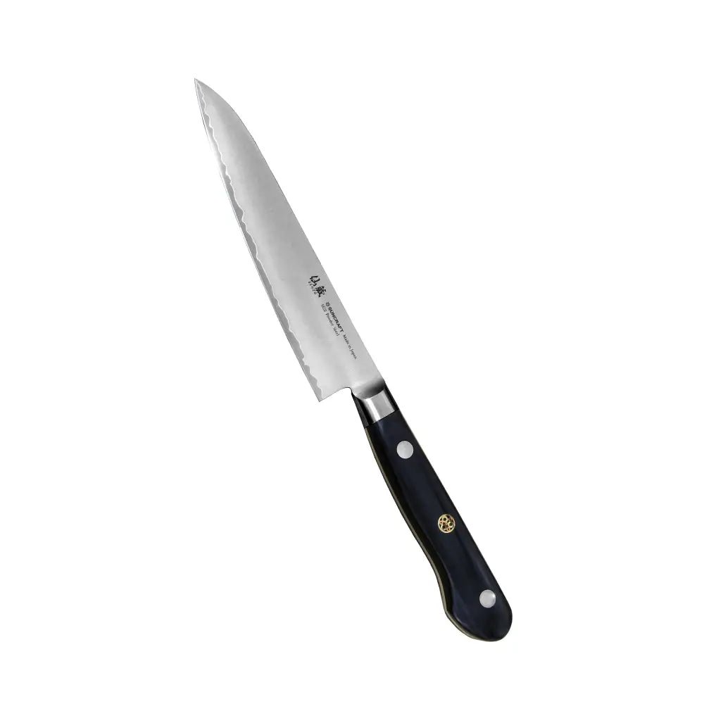 Suncraft Senzo Pro vihannesveitsi 13,5 cm mustalla kahvalla ja aaltoreunaisella japanilaisella terällä