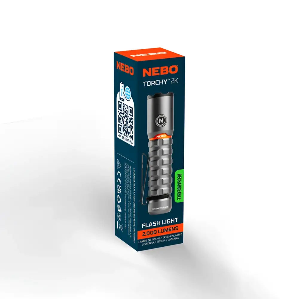 Nebo torchy 2k usb c taskuvalaisin harmaalla karkealla rungolla ja oransseilla korostuksilla