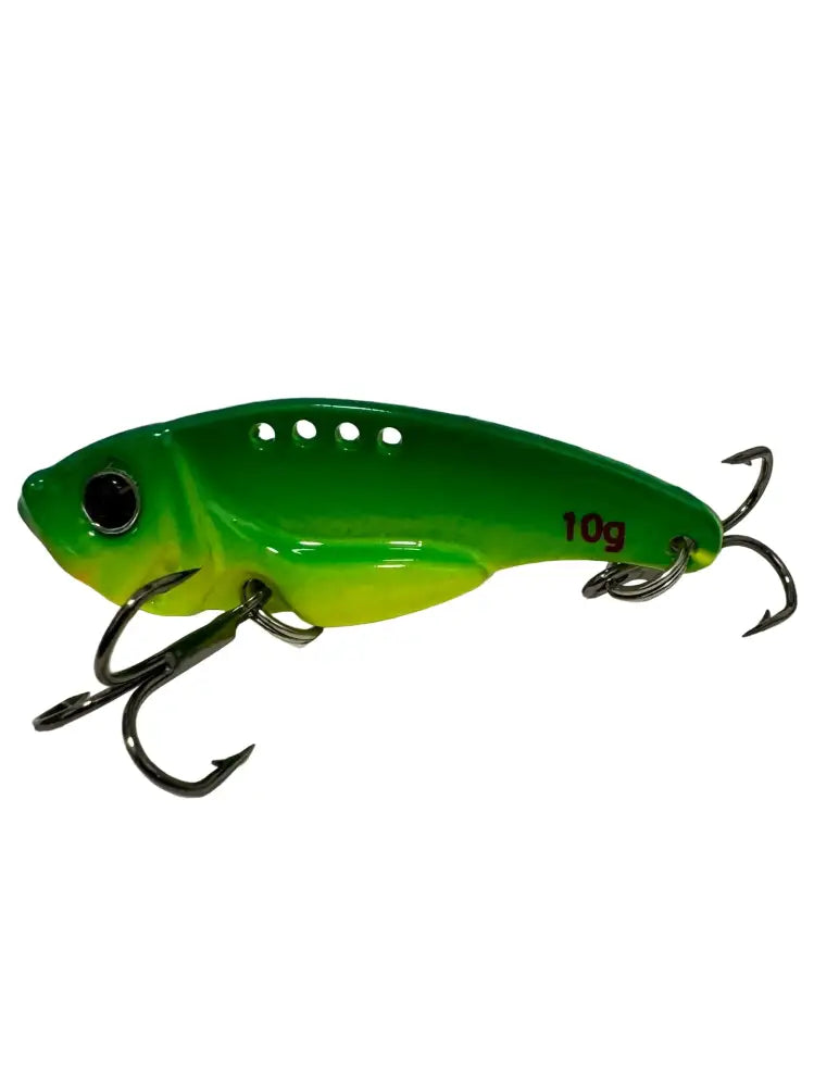 Vihreä blade ahvenelle 5cm 10g kiiltävä vihreä ja keltainen kalastussuoja kolmella kaksiteräisellä koukulla kummassakin päässä
