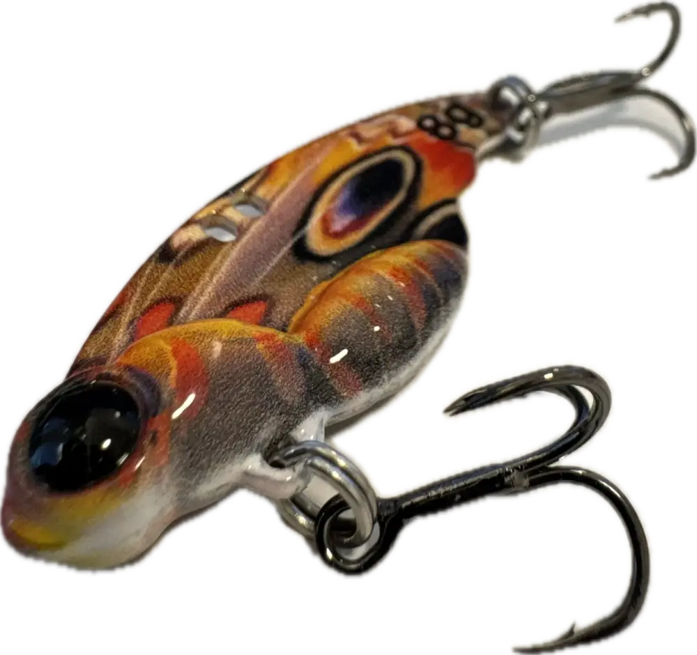 Wildpoint butterfly blade 4cm 8g oranssi ja ruskea kalastuspilkki kiiltävä pinta metallikoukut