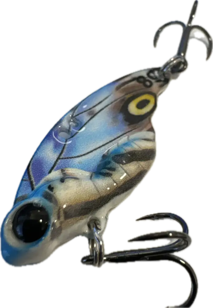 Wildpoint butterfly blade 4cm 8g sininen ja hopeinen maalattu viehe realistisella silmäsuunnittelulla