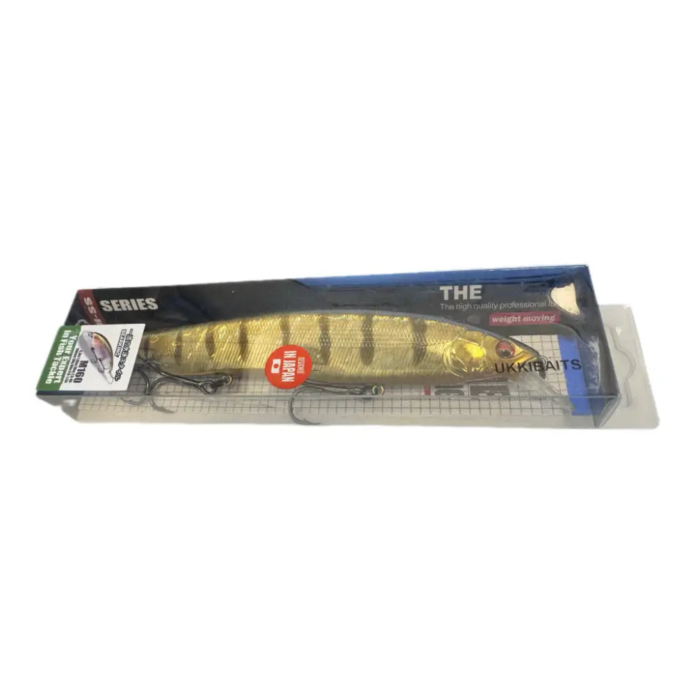 Wildpoint golden bomber 16cm keinotekoinen keltakultainen kalajigi mustilla raitoja ja punaisella silmällä ukkbaits pakkaus