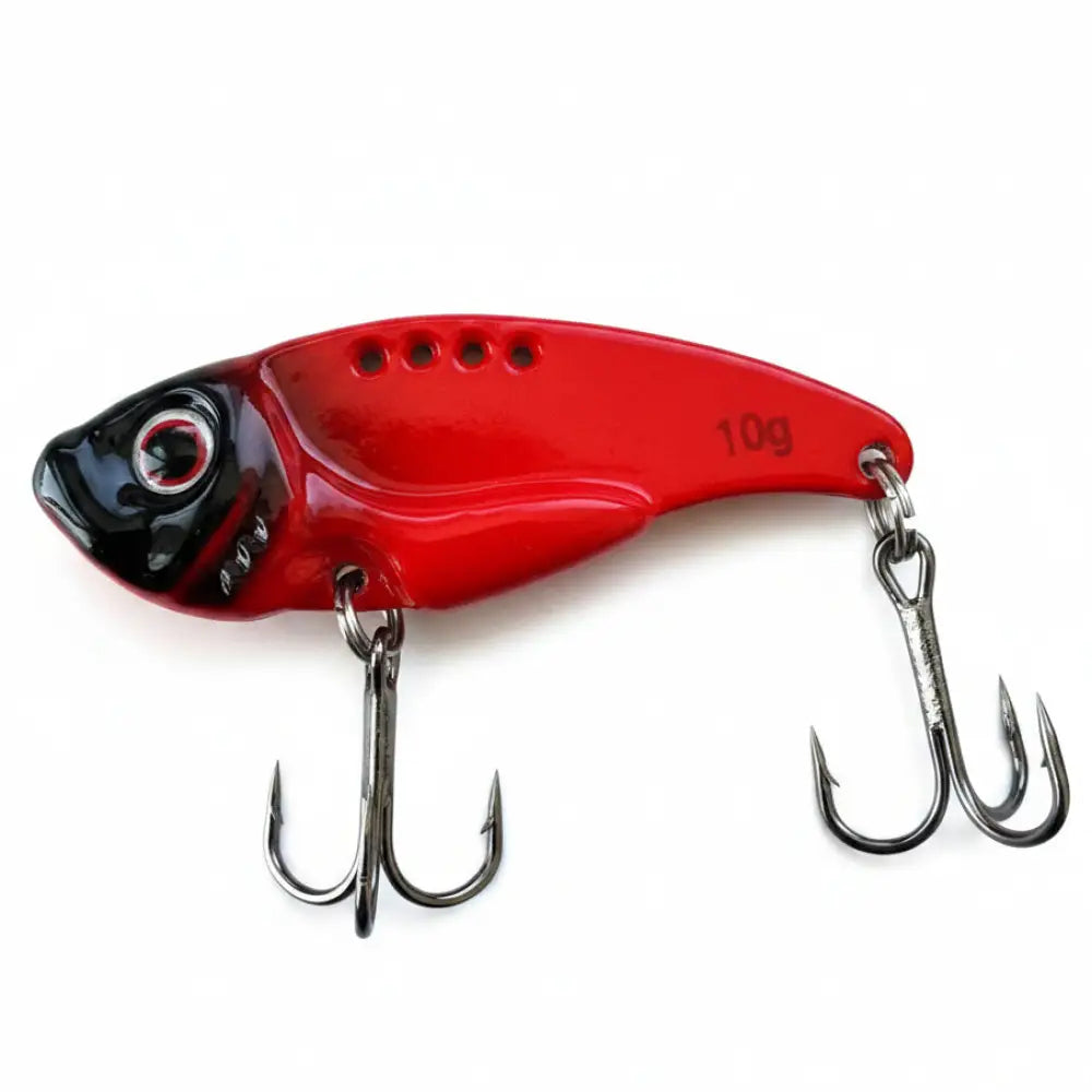 Wildpoint red blade 5cm 10g punainen ja musta muovinen kalastuskirppu kiiltävällä pinnalla kolmen piikkikoukun kanssa