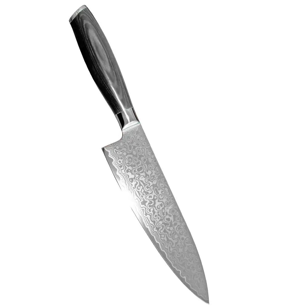 Xinzuo ya damascus kokkiveitsi 20 cm terävä damascus-teräksinen terä swirling-kuvioilla ja tummalla kahvalla